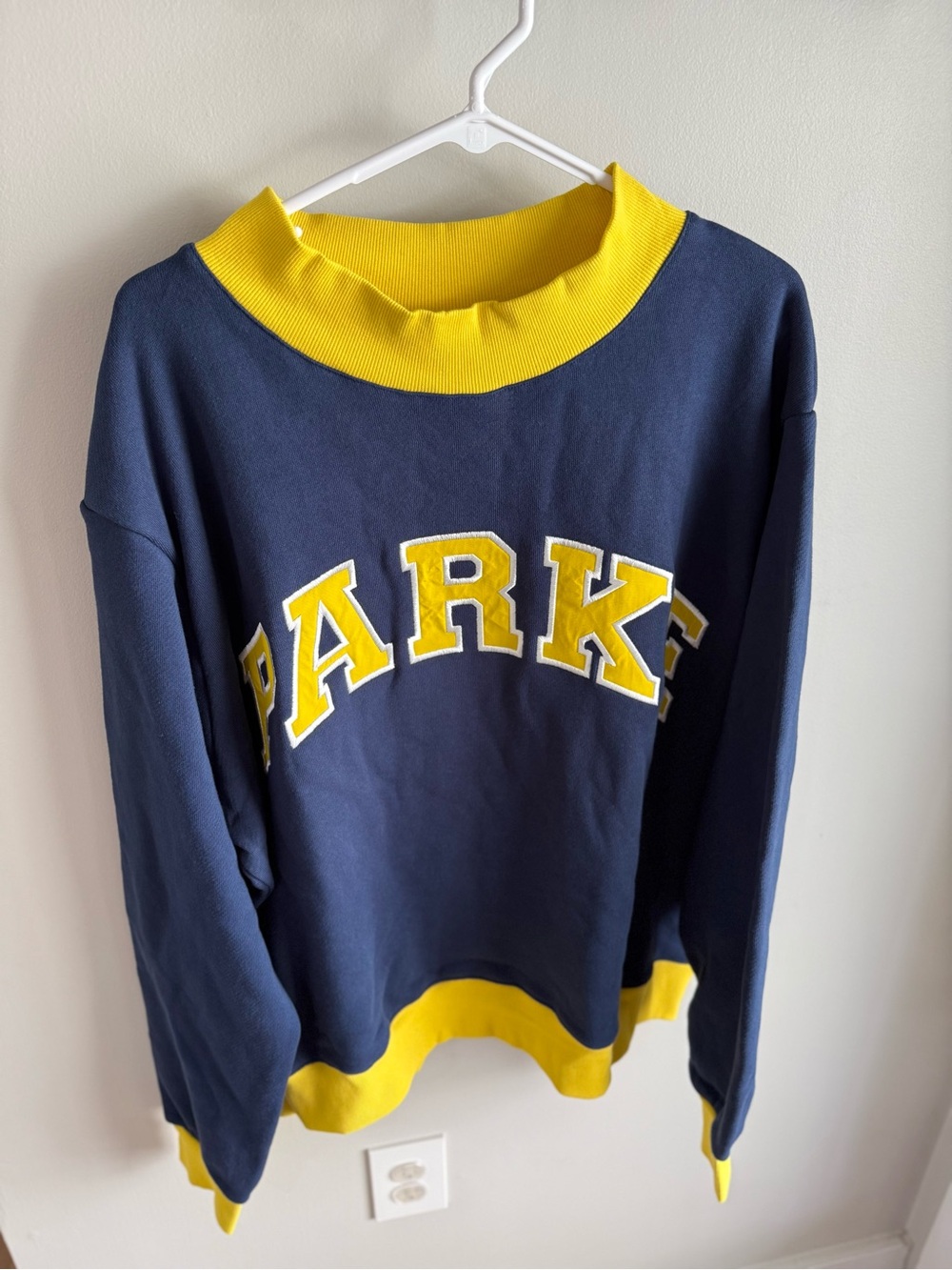Parke Two Tone Varsity Mockneck Sweatshirt - Navy/Yellow - Size L/XL - Picture 7 of 12